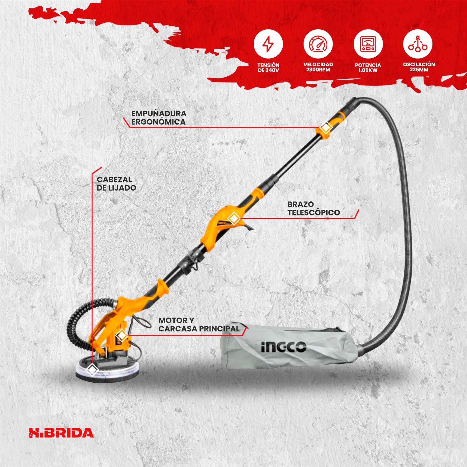 Lijadora De Pared 1050 W + Lijadora Orbital 240 W INGCO + Accs — vista 4