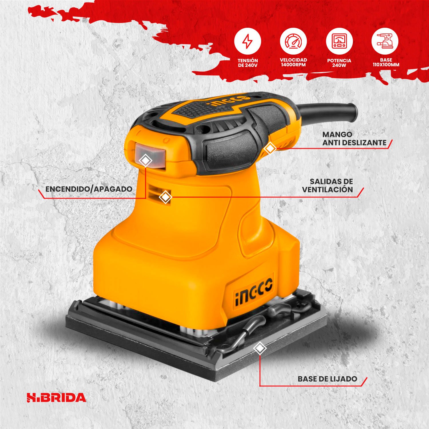 Lijadora De Pared 1050 W + Lijadora Orbital 240 W INGCO + Accs — vista 5