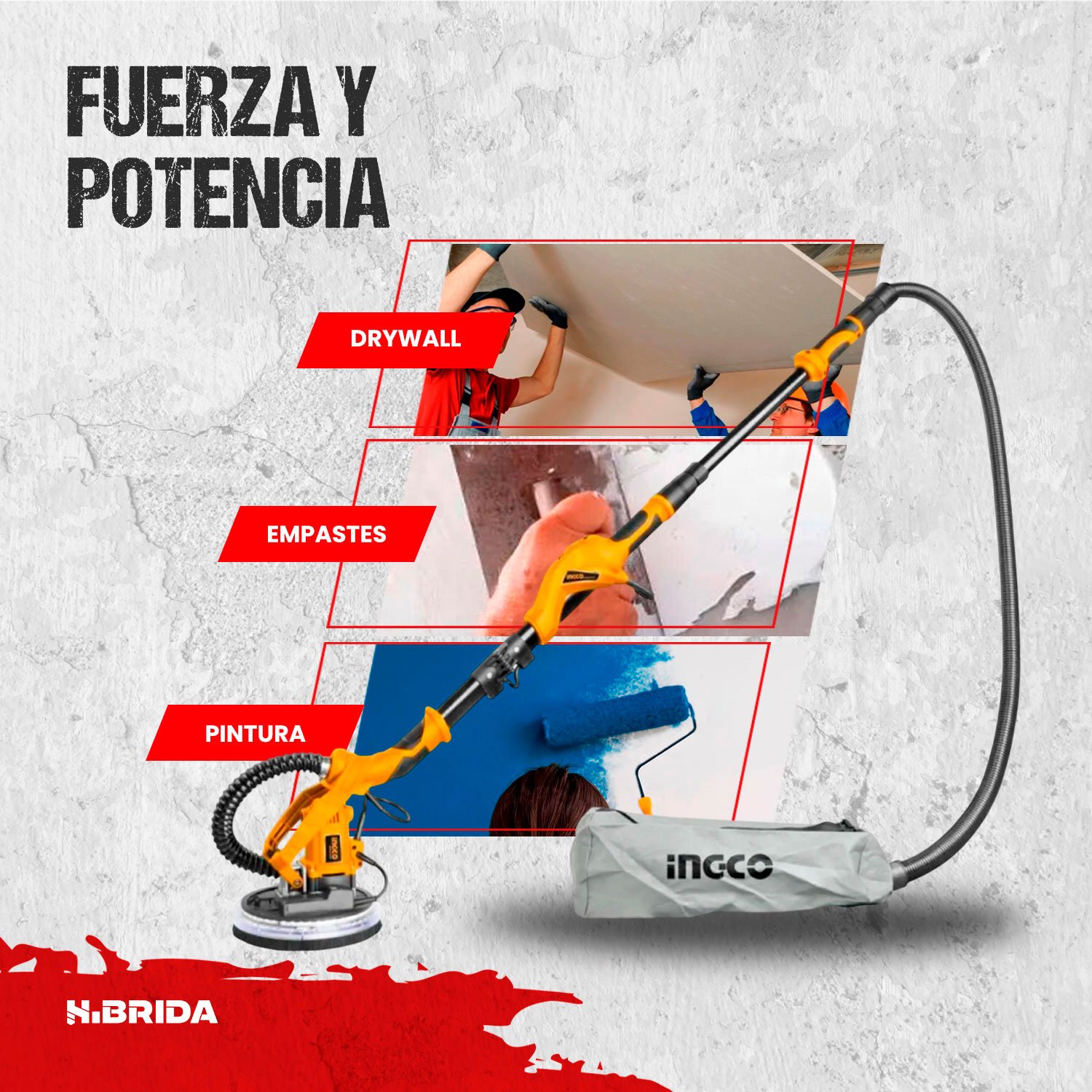 Lijadora De Pared 1050 W + Lijadora Orbital 240 W INGCO + Accs — vista 8