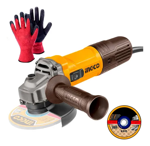 Amoladora angular 1100 W INGCO con disco de corte y guantes