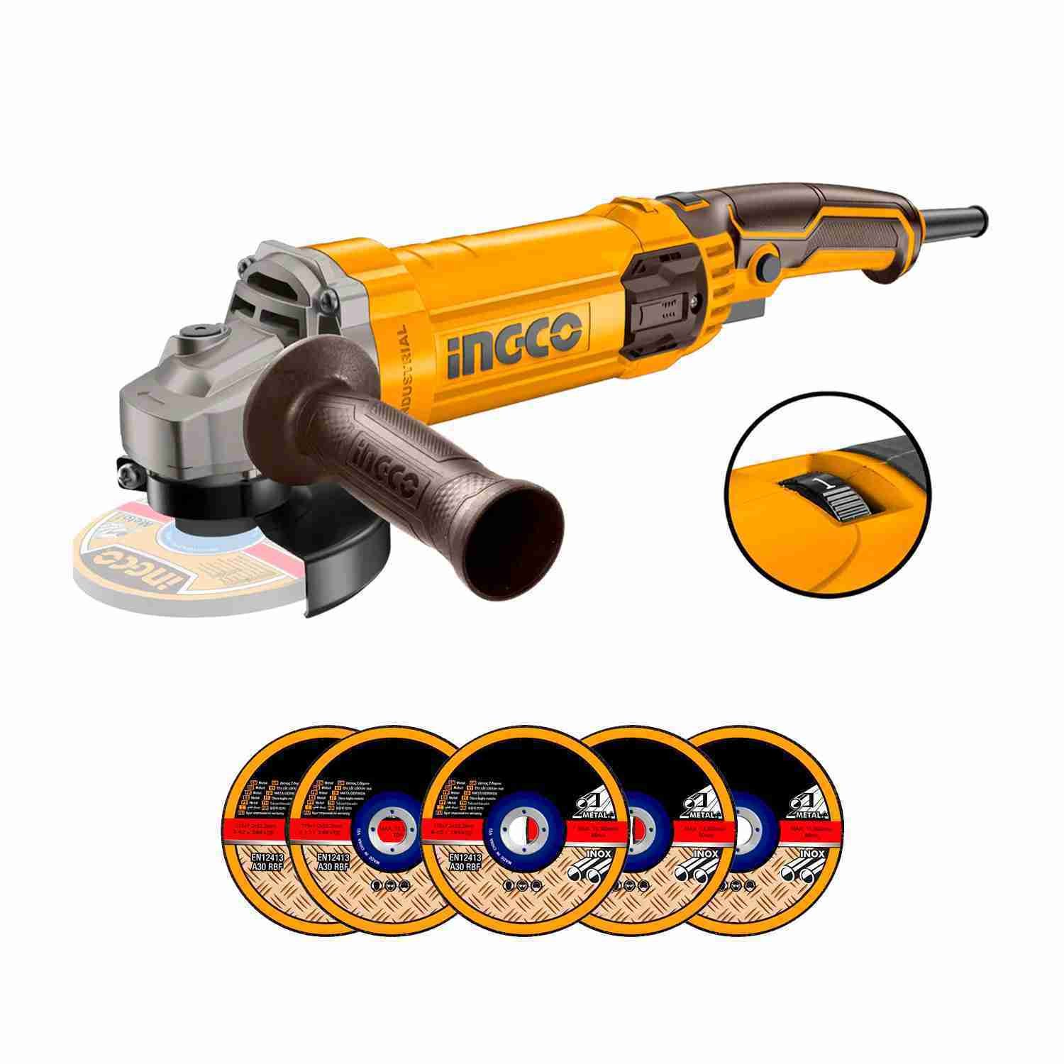 Amoladora Angular 1100w 5 Esmeril Cortadora X5 Discos Ingco