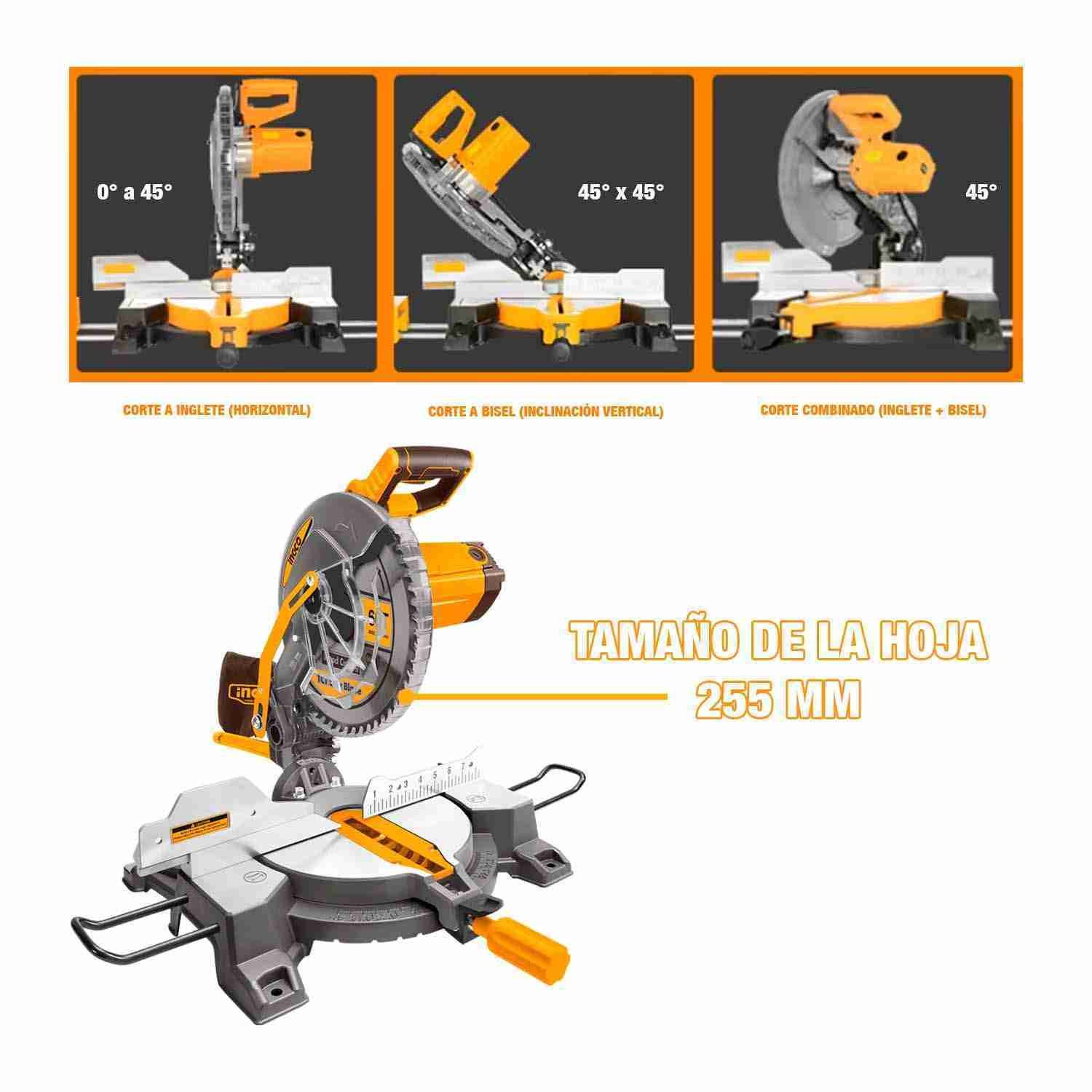 SIERRA INGLETADORA FIJA 10″ 1800W INGCO BMS18007 CORTA MADERA - Image 7
