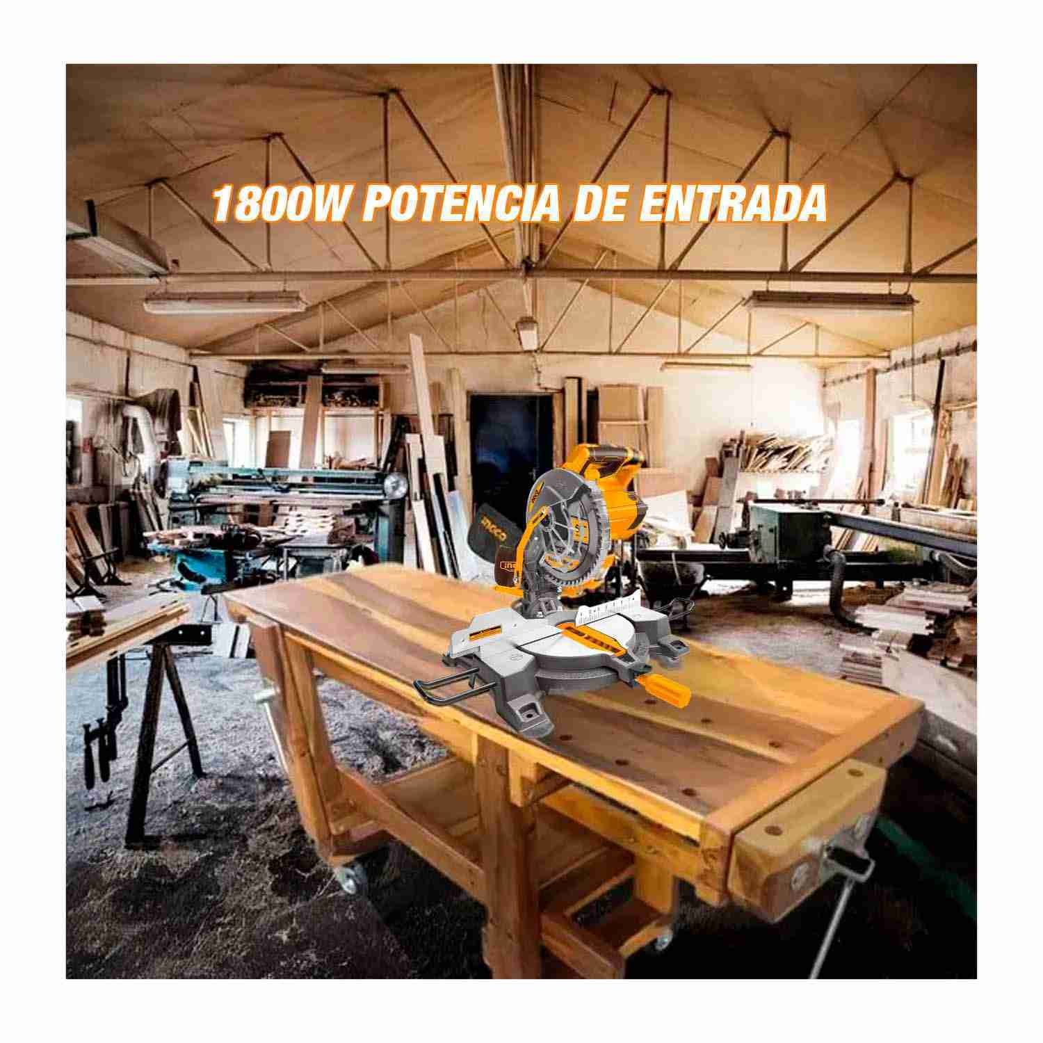 SIERRA INGLETADORA FIJA 10″ 1800W INGCO BMS18007 CORTA MADERA - Image 3
