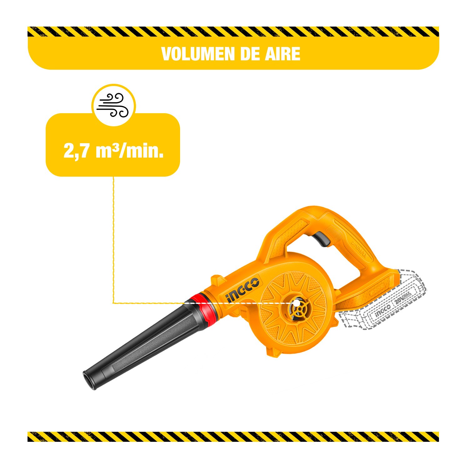 Soplador Inalámbrico 20v Para Polvo Ingco – Cabli2078 Naranja Claro - Image 4