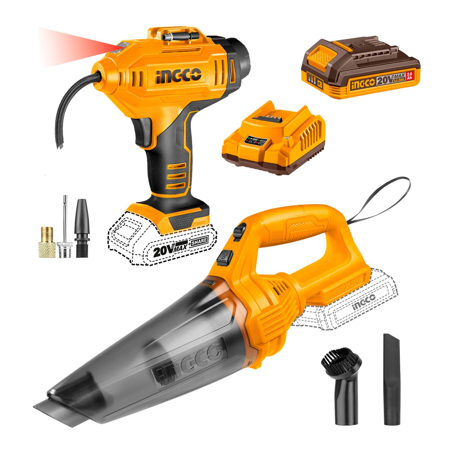 Aspiradora 20 V 0.5L + Inflador Compresor 150 PSI