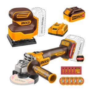 Amoladora Brushless 900 W + Lijadora Orbital 20 V INGCO