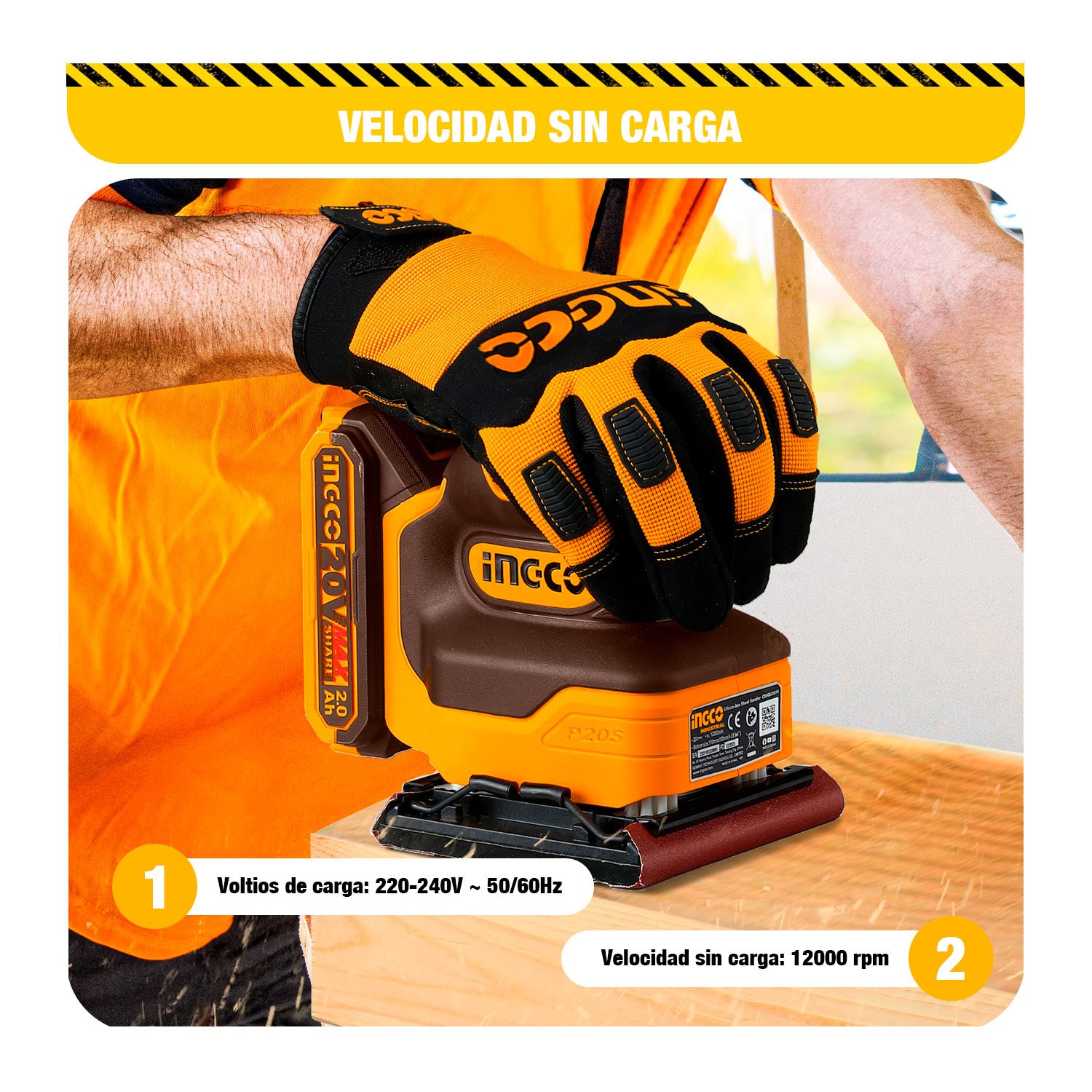 Amoladora Brushless 900 W + Lijadora Orbital 20 V INGCO — vista 6