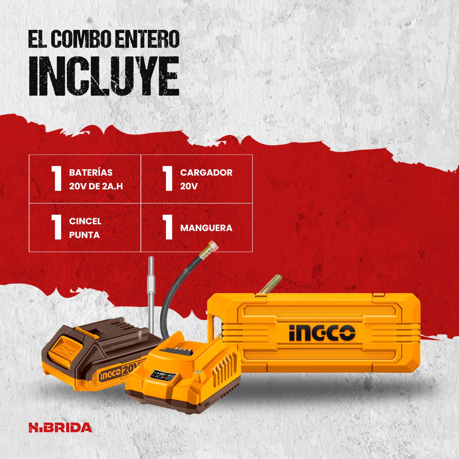Vibrador de Concreto 2300RPM + Martillo Demoledor 1700 W INGCO — vista 2