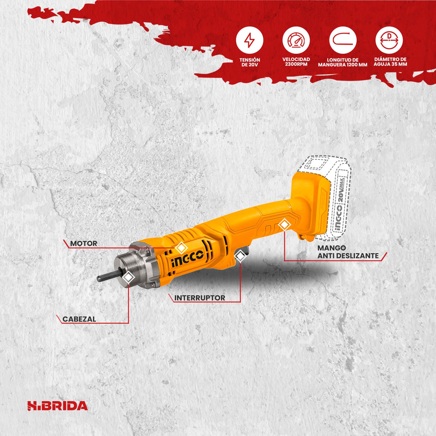 Vibrador de Concreto 2300RPM + Martillo Demoledor 1700 W INGCO — vista 3