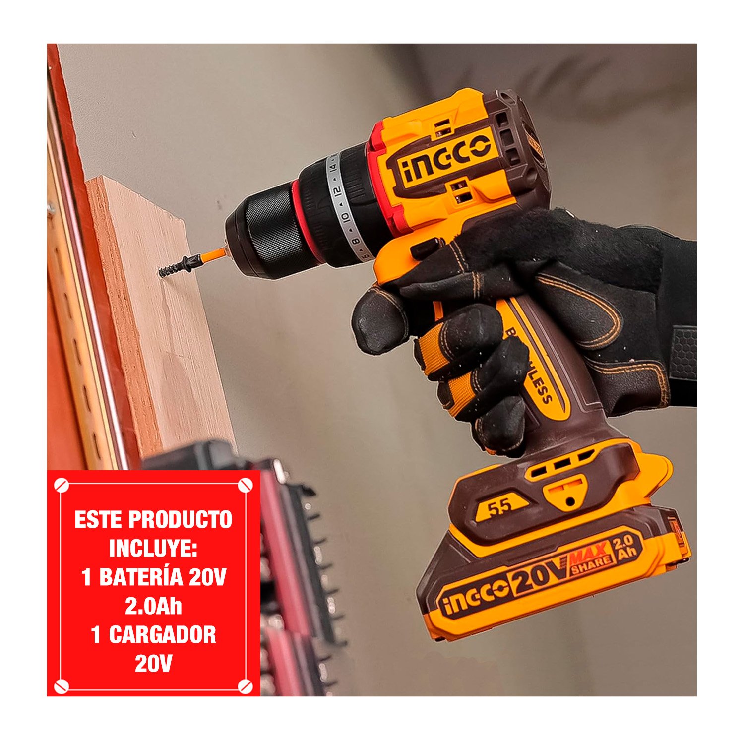 Taladro Atornillador 20v Brushless 55nm Con Bat/carg Ingco - Image 2