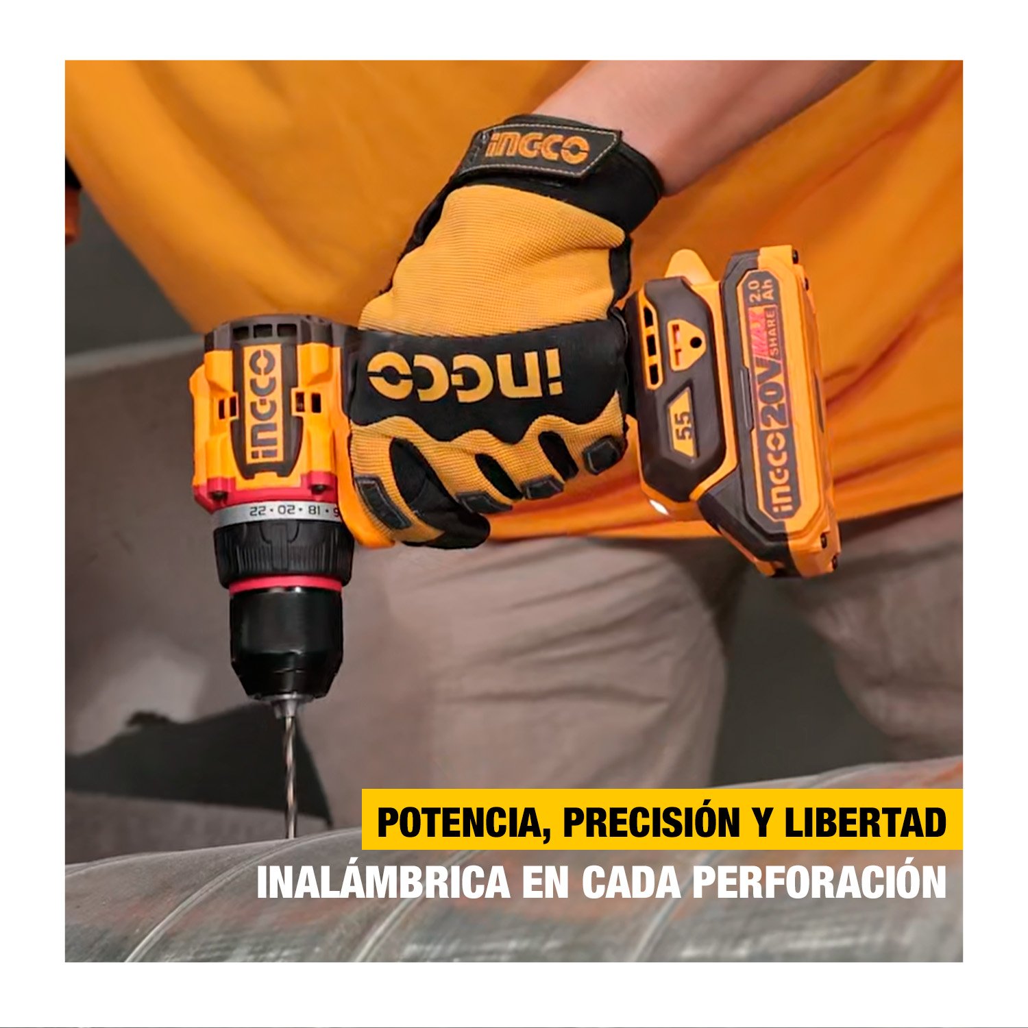 Taladro Atornillador 20v Brushless 55nm Con Bat/carg Ingco - Image 8