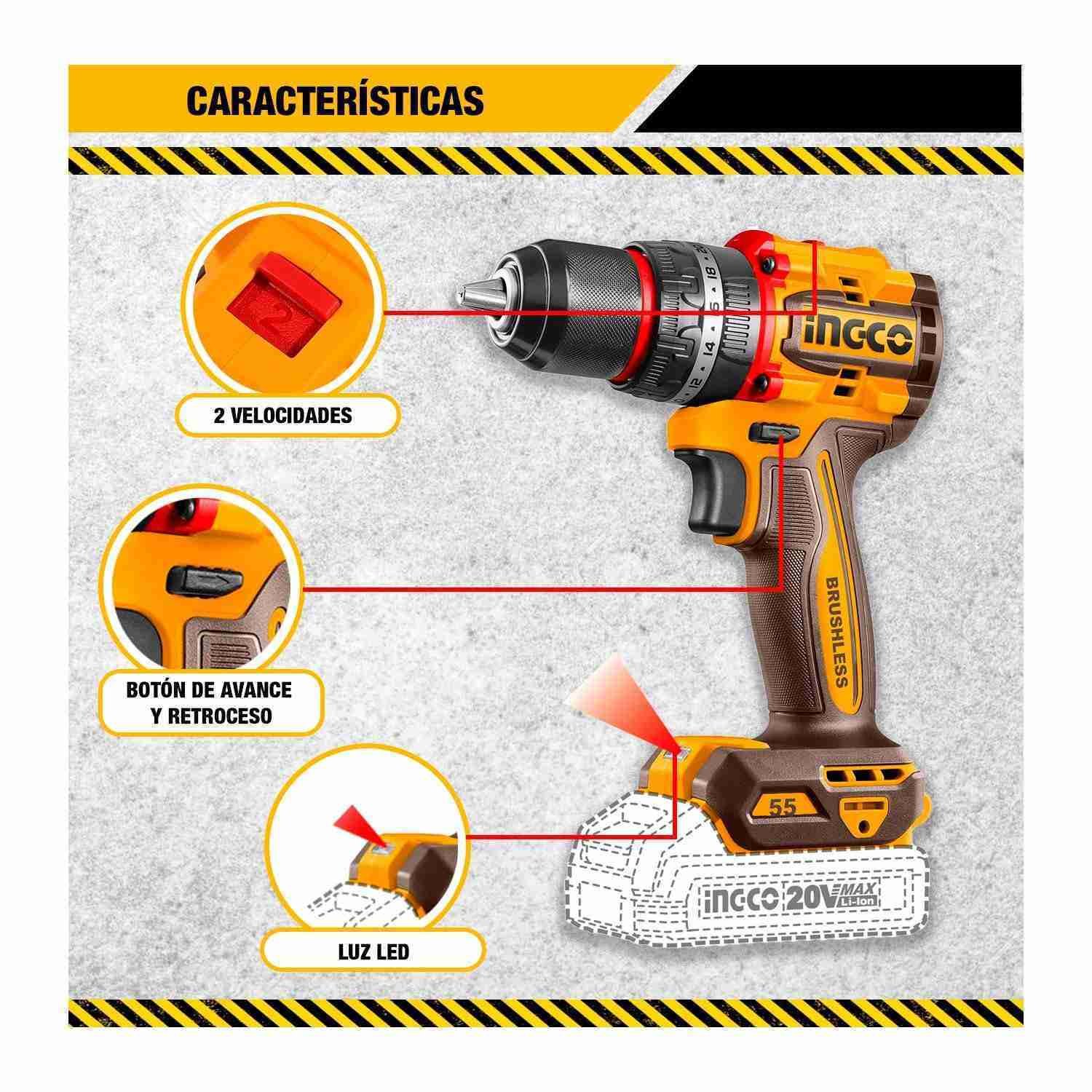 Atornillador Percutor Compact 20v 2baterías + Cargador Brushless Ingco - Image 4