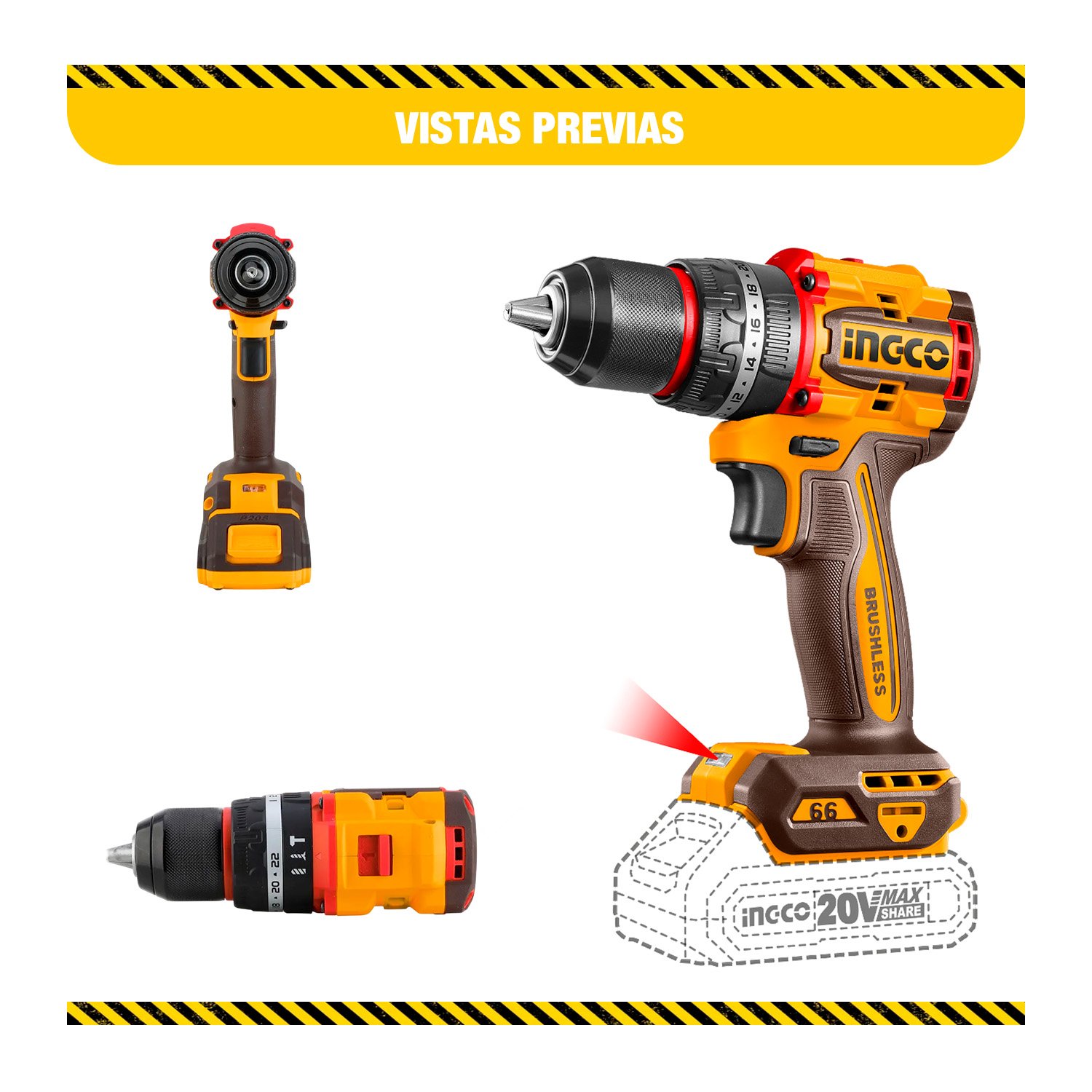 Taladro Percutor 66Nm Inalámbrico 20v Brushless 2velocidades - Image 3