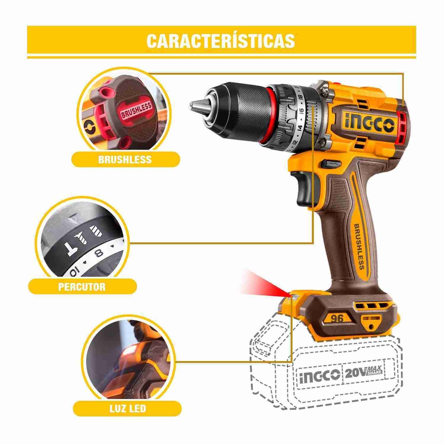 Taladro Atornillador con Percutor Brushless 20 V 96 Nm + 21 Accesorios — vista 5