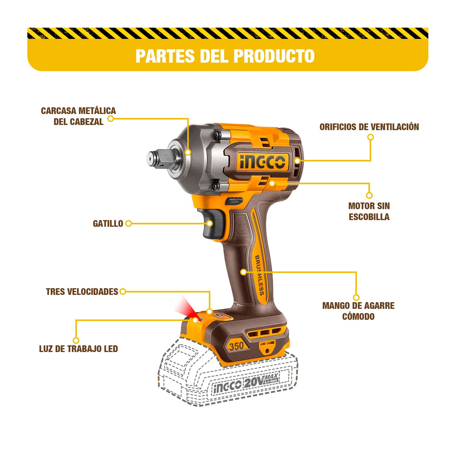 Llave De Impacto Inalámbrico 350nm Con Bat/carg. -ciwli20351 - Image 7