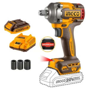Llave de impacto inalámbrica 400 Nm brushless INGCO con batería y cargador