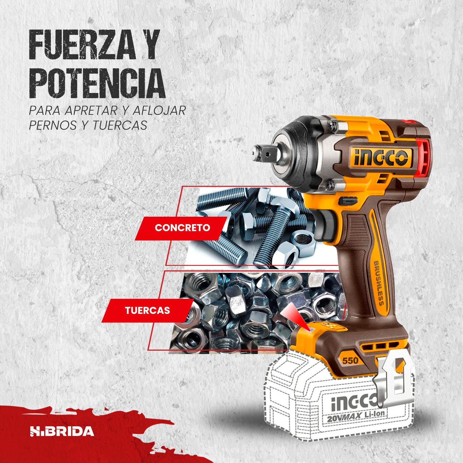 Llave De Impacto 20v Brushless 550nm 1/2 + 2 Baterías 4.0ah - Image 5