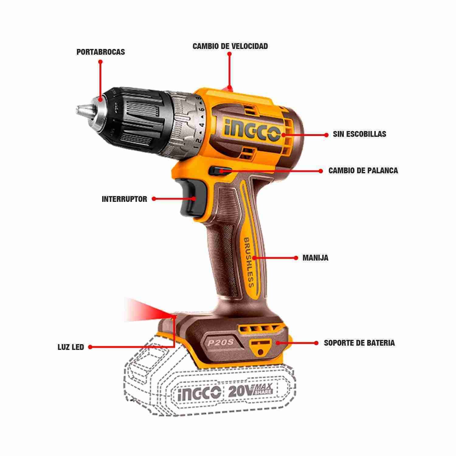 Combo Brushless Taladro + Atornillador + Amoladora 20 V INGCO — vista 7