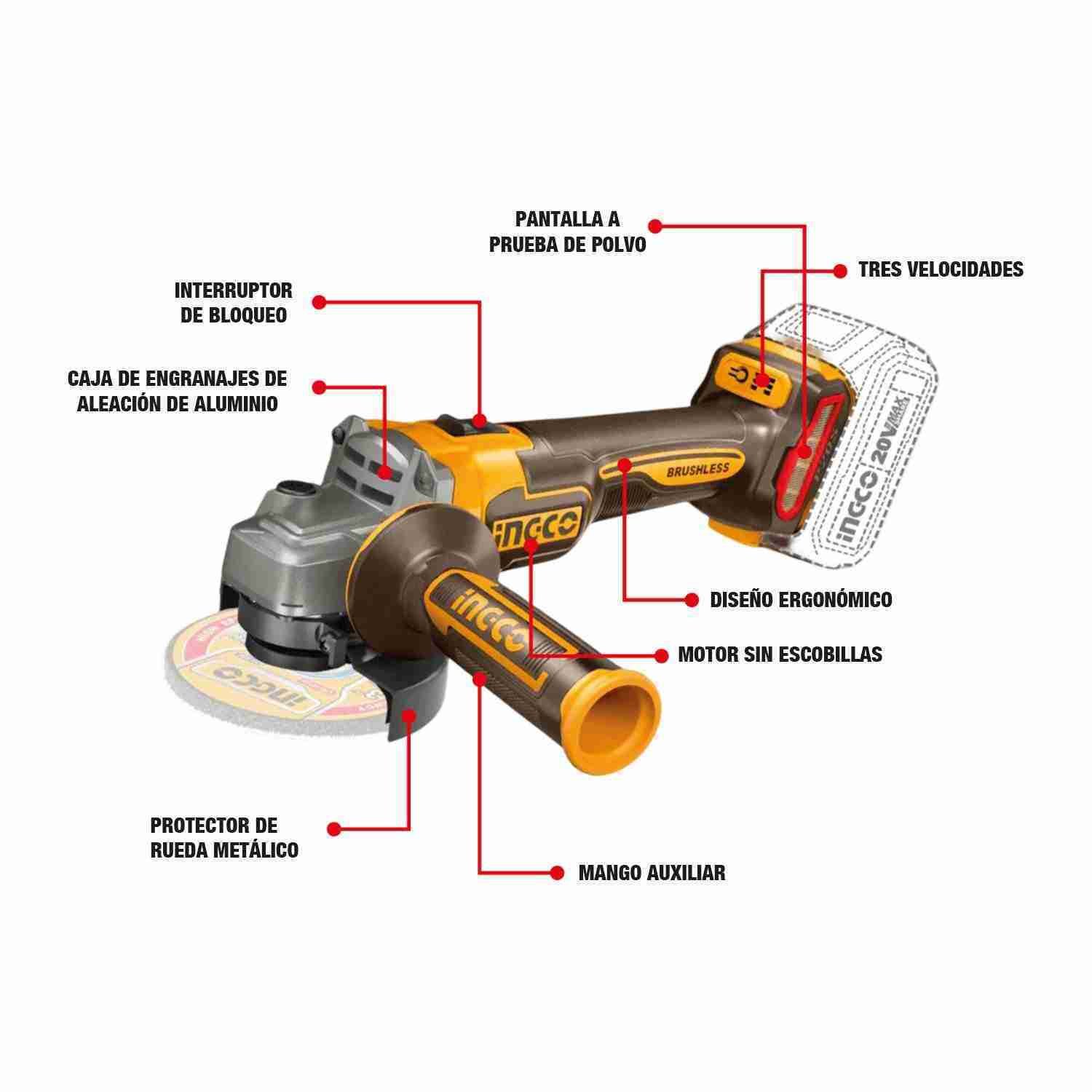 Combo Brushless Taladro + Atornillador + Amoladora 20 V INGCO — vista 8