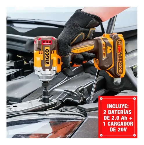 Combo Taladro + Atornillador de Impacto 20 V Brushless INGCO