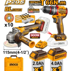 Taladro Percutor Brushless + Amoladora Angular 4 1/2 INGCO