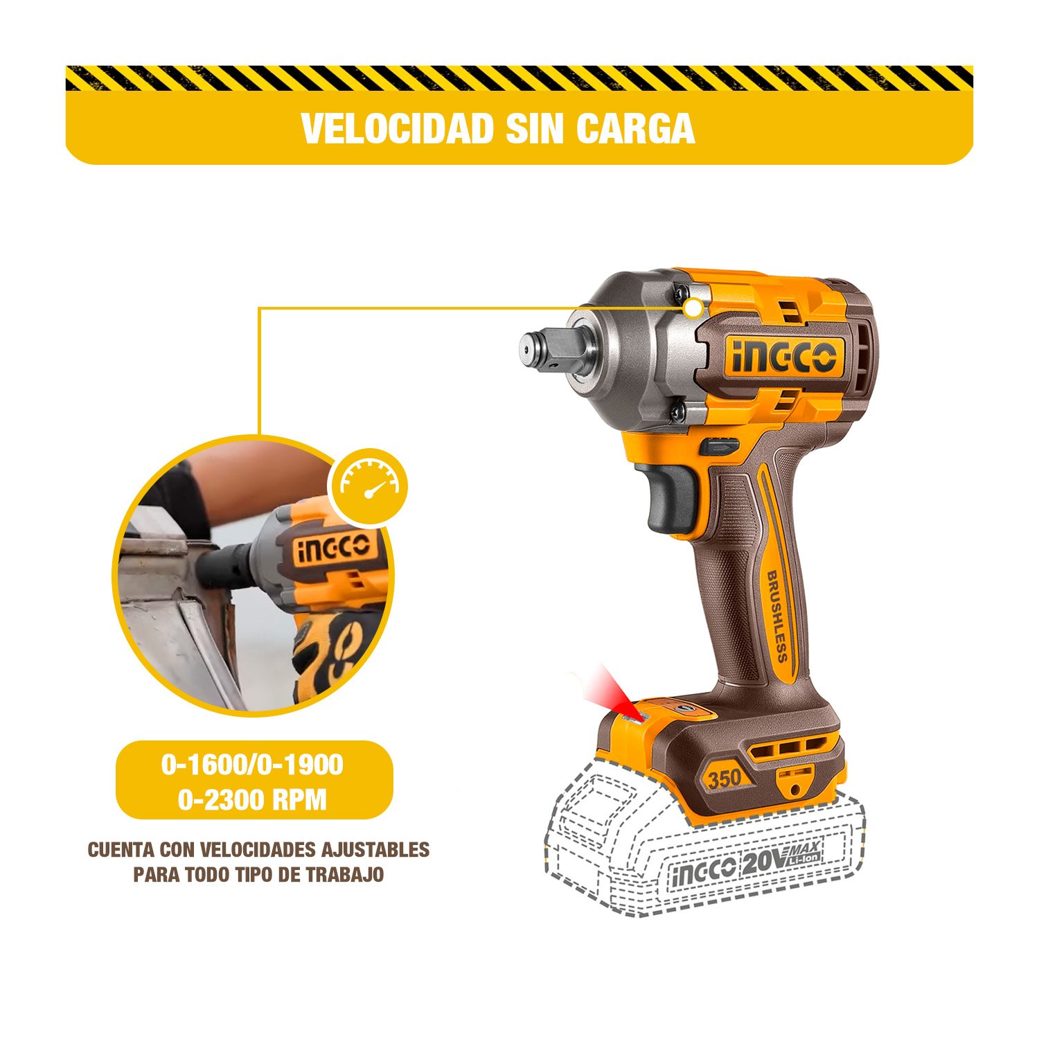 Amoladora 115 mm + Llave de Impacto 1/2» + Soplador 20 V — vista 5