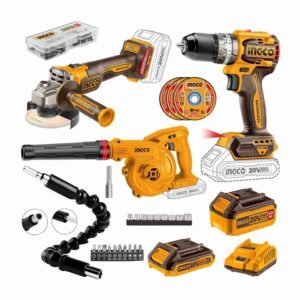 Soplador Inalámbrico + Taladro 20 V + Amoladora Brushless