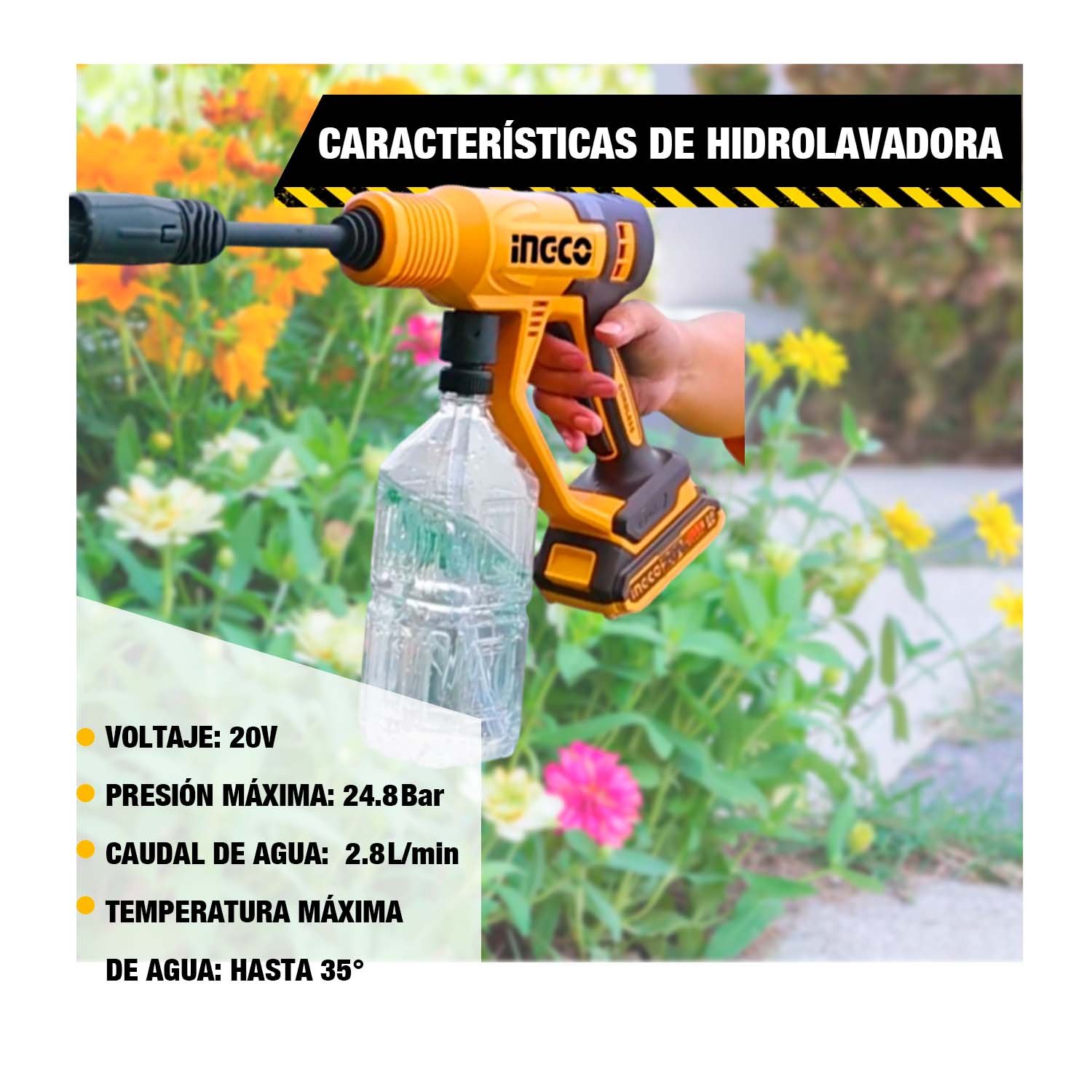 HIDROLAVADORA INALÁMBRICA INGCO 20V P20S BAT 2.0AH CPWLI20362 - Image 3