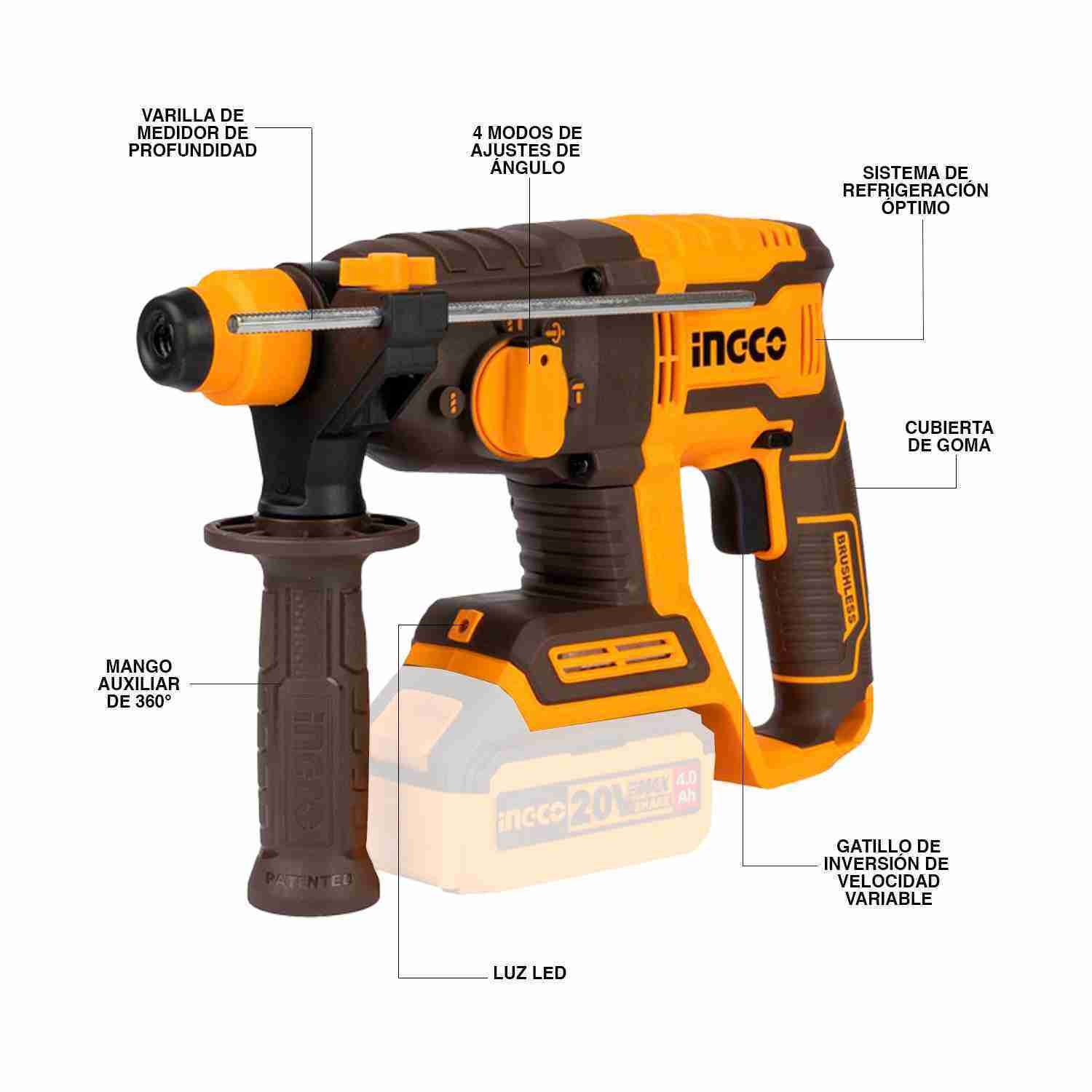 Rotomartillo 20 V Sds Plus 2 Joule Demoledora Brushless INGCO — vista 3
