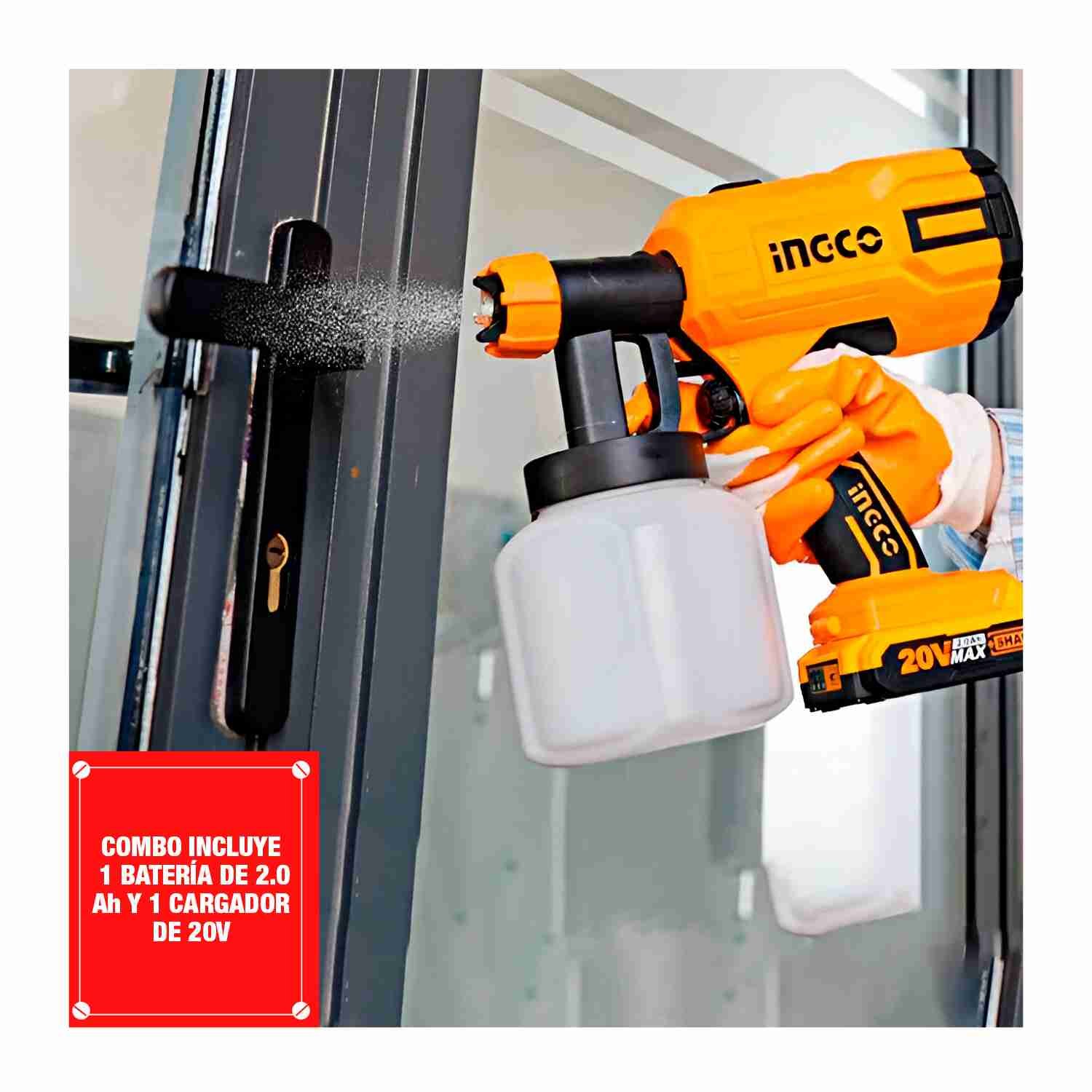 Pistola Pintar Eléctrica 800 Ml 20 V INGCO + 1 Batería+ Cargador — vista 2