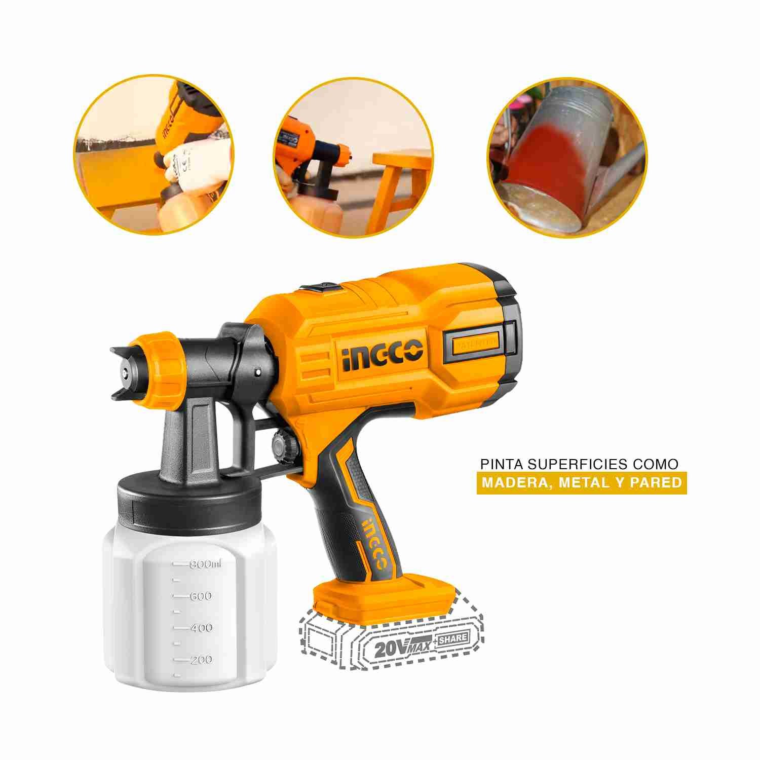 Pistola Pintar Eléctrica 800 Ml 20 V INGCO + 1 Batería+ Cargador — vista 5