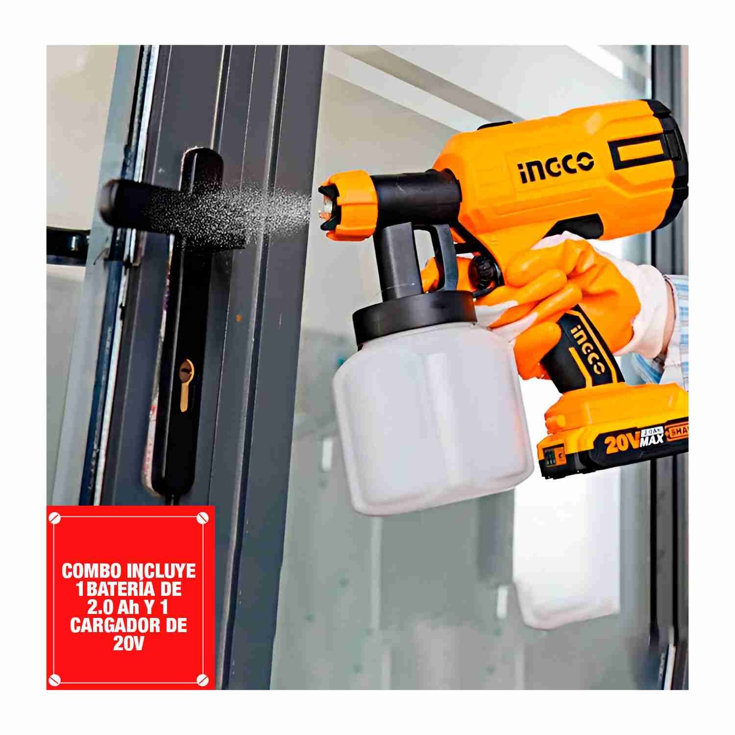 Pistola Pintar Inalámbrica 800 Ml + Taladro 20 V 2.0 Ah INGCO — vista 2