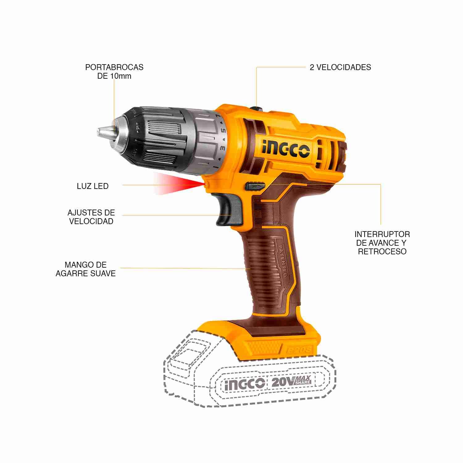 Pistola Pintar Inalámbrica 800 Ml + Taladro 20 V 2.0 Ah INGCO — vista 7