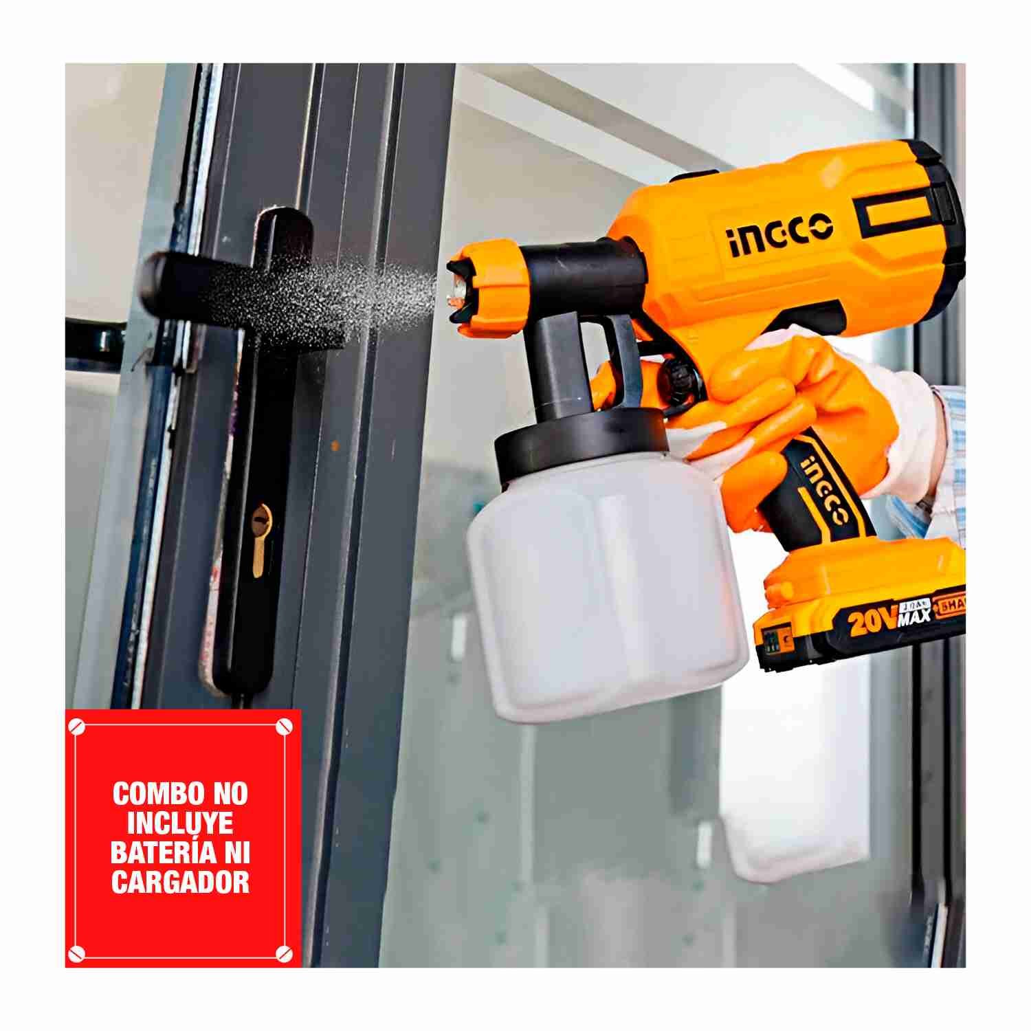 Pistola Pintar Inalámbrica 800 Ml 20 V INGCO Guante Anticorte — vista 2
