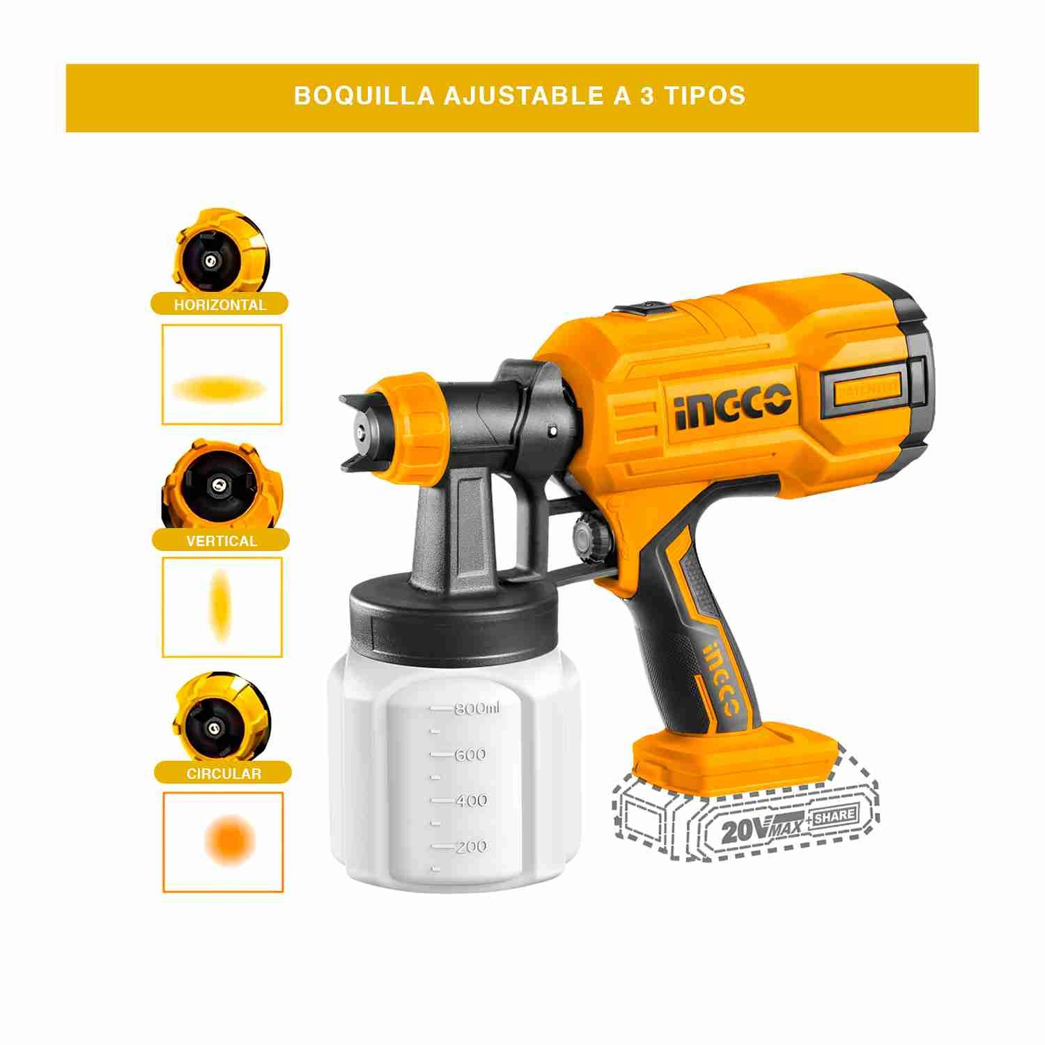 Pistola Pintar Inalámbrica 800 Ml 20 V INGCO Guante Anticorte — vista 6