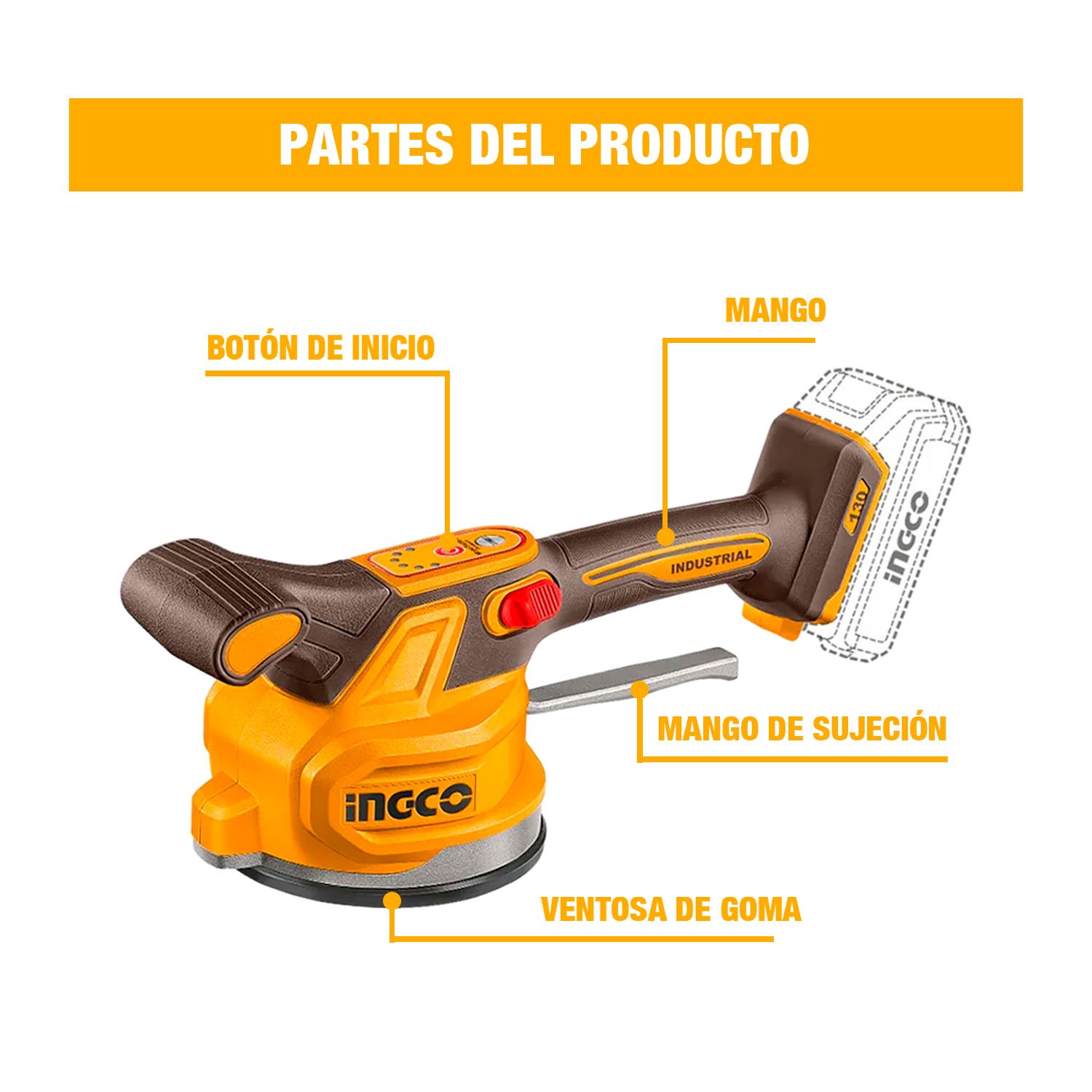 VENTOSA VIBRADORA PARA MAYÓLICA 20V 1BAT INGCO CTVLI20015 - Image 7