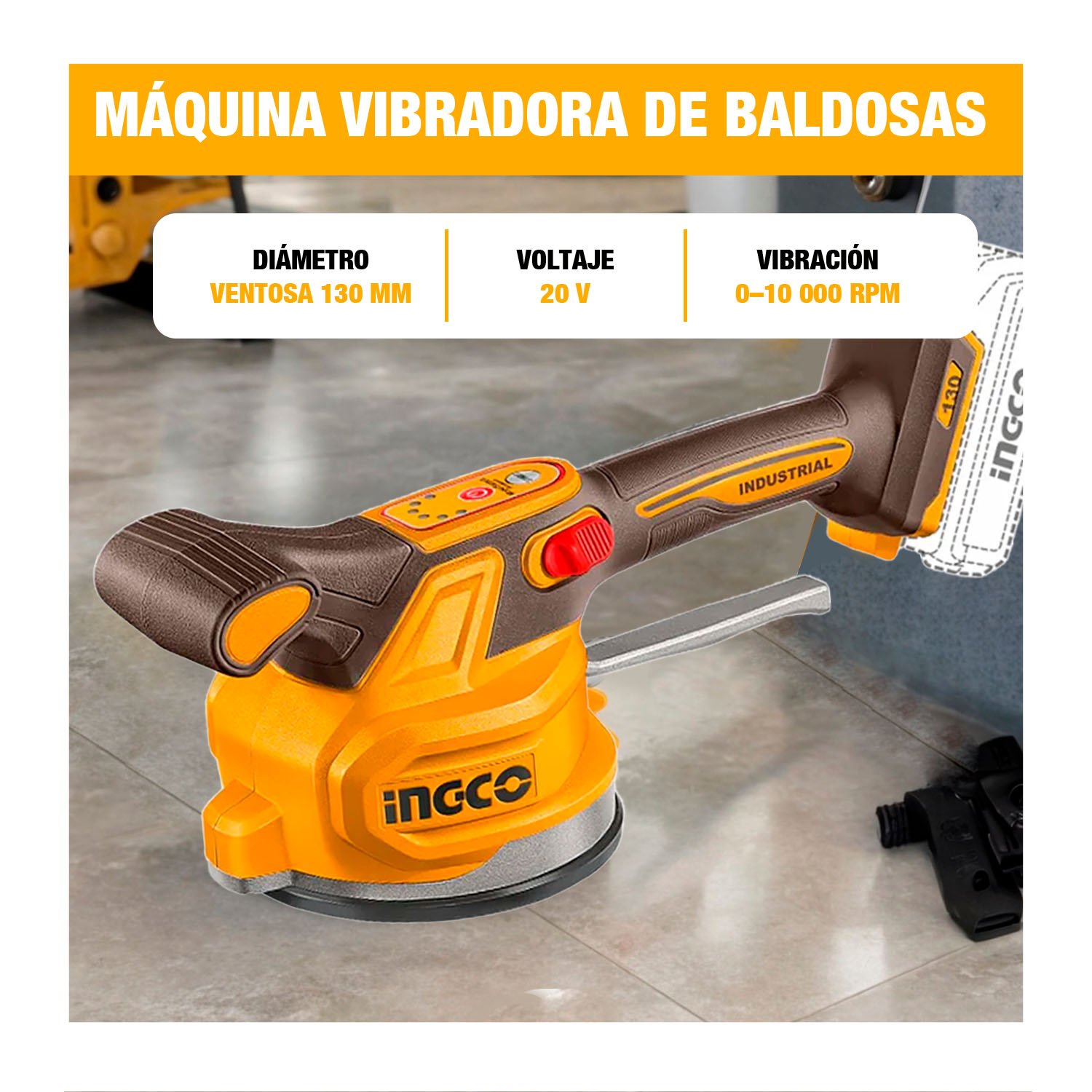 VENTOSA VIBRADORA PARA MAYÓLICA 20V 1BAT INGCO CTVLI20015 - Image 6