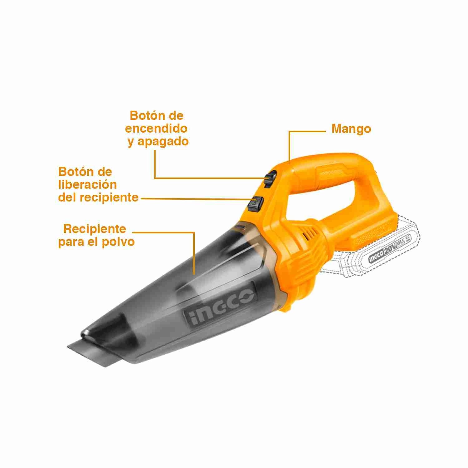 Aspiradora Inalámbrica Mano 20 V Total Batería Portátil INGCO — vista 4