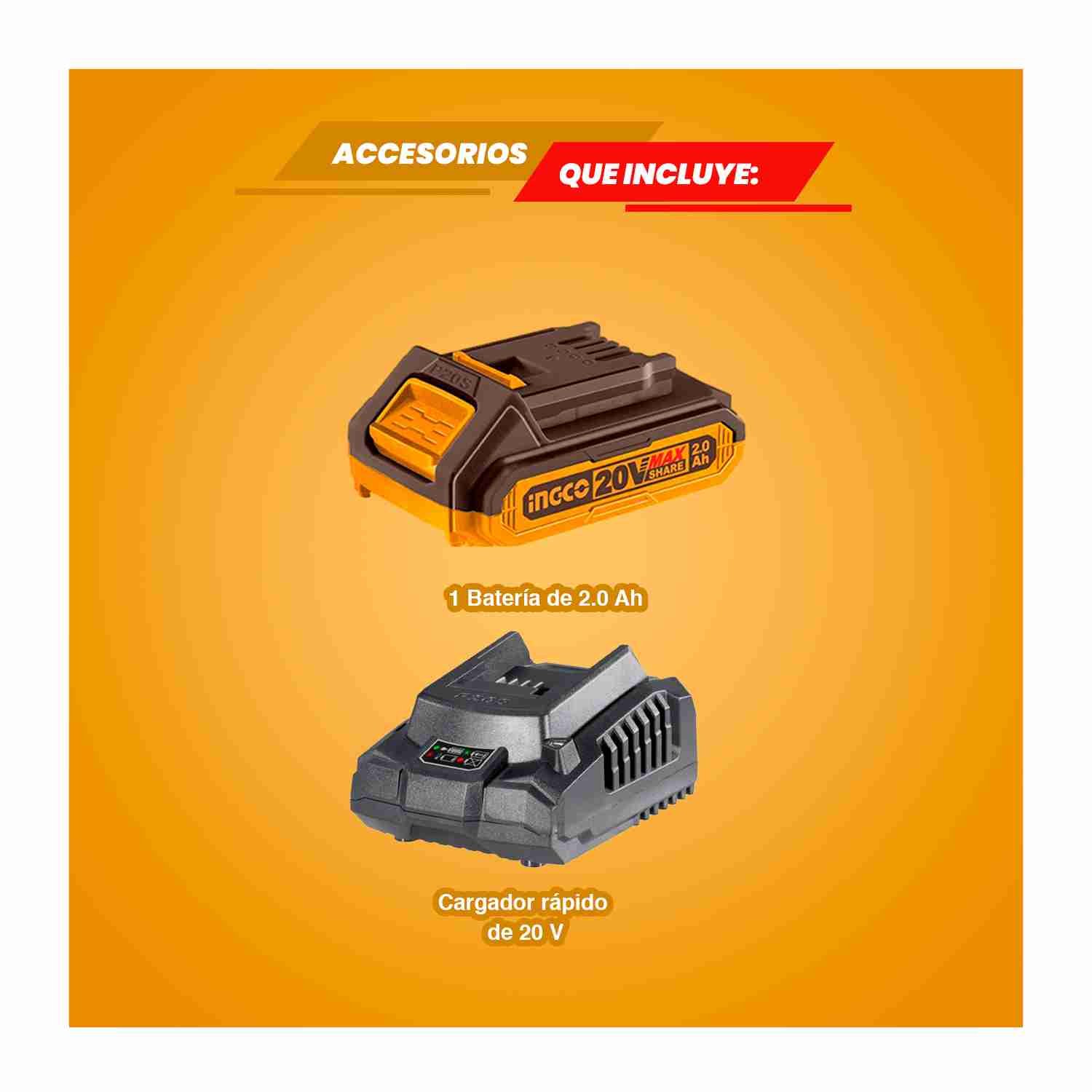 Reflector Lámpara 20 V Portátil Foco Led+ 1batería Cargador INGCO — vista 2