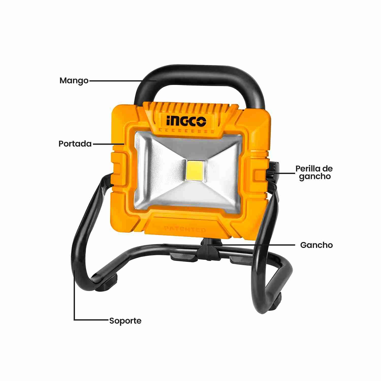 Reflector Lámpara 20 V Portátil Foco Led+ 1batería Cargador INGCO — vista 3