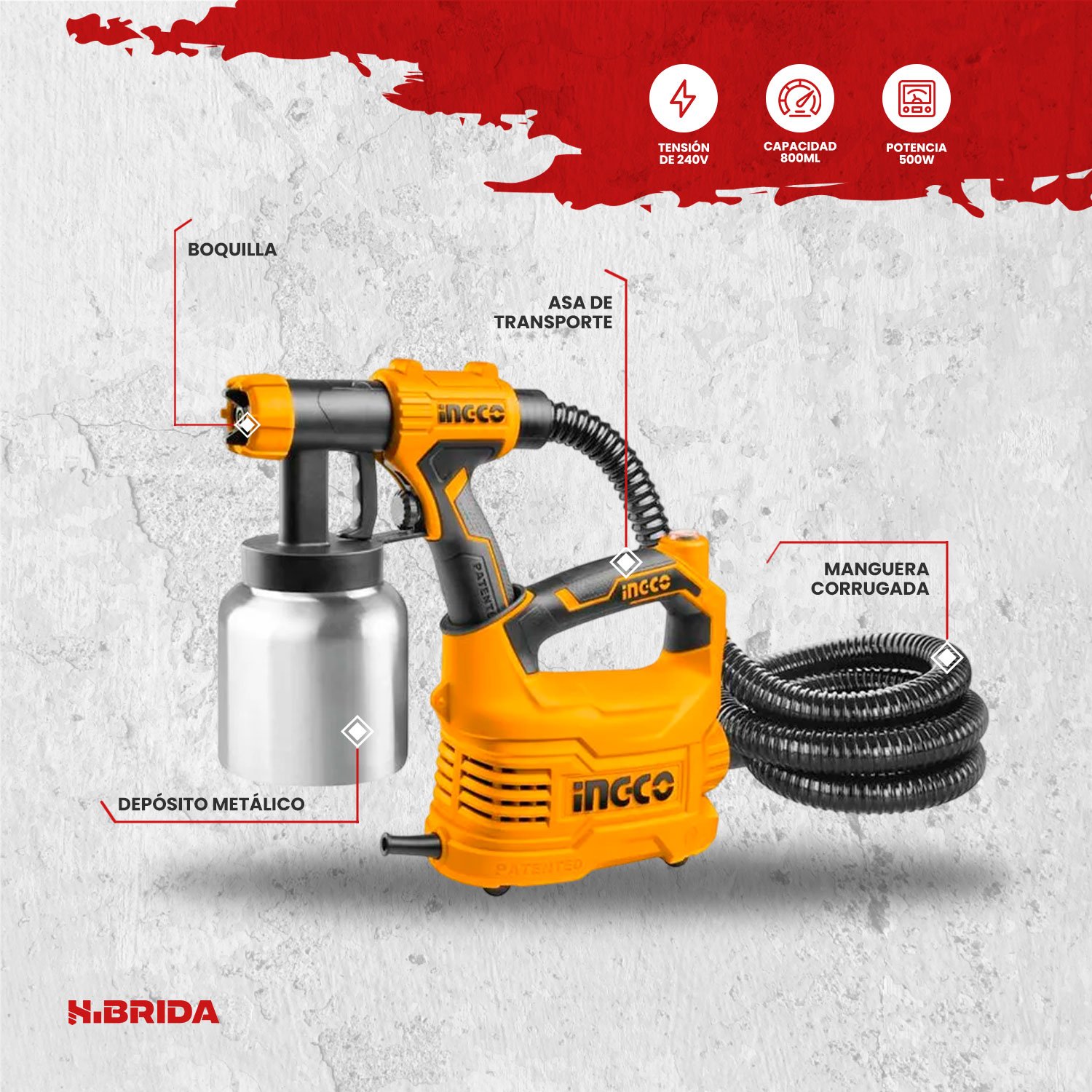 Lijadora De Pared 1050 W + Pistola De Pintar 550 W INGCO — vista 5