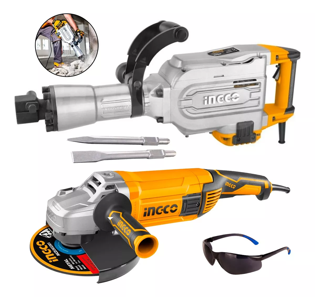 Martillo Demoledor 1700 W + Amoladora Angular 2600 W 9»