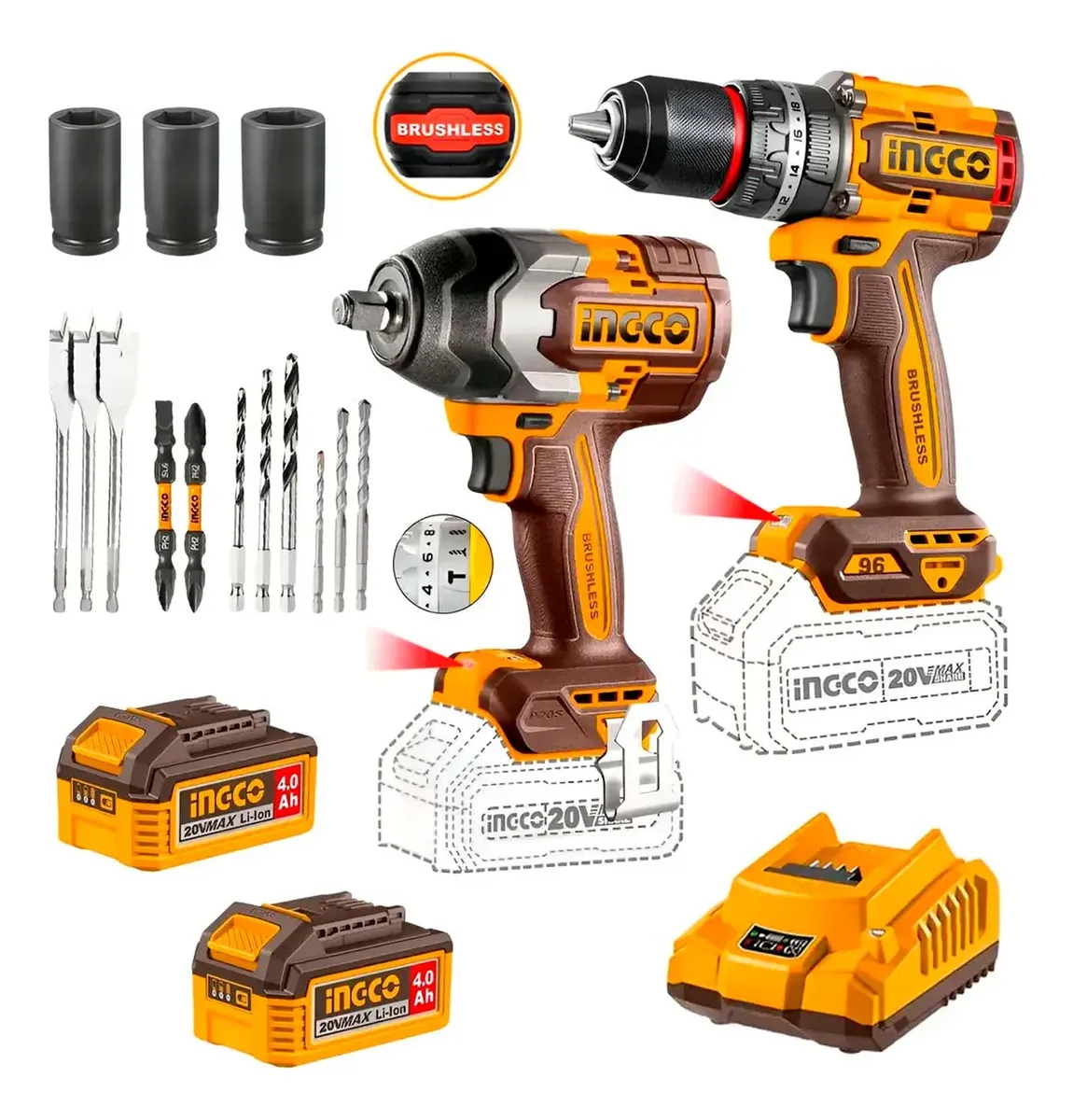 Combo Taladro Percutor + Llave De Impacto + 2bats + Accs