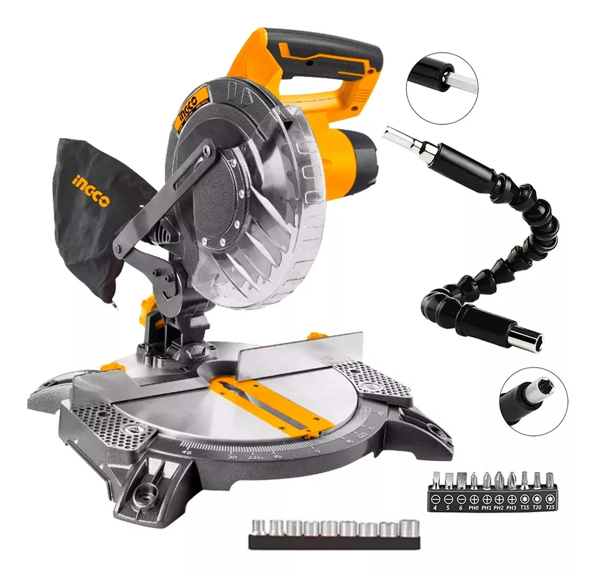 Sierra Ingletadora INGCO 8» 1400 W + 21 Accesorios