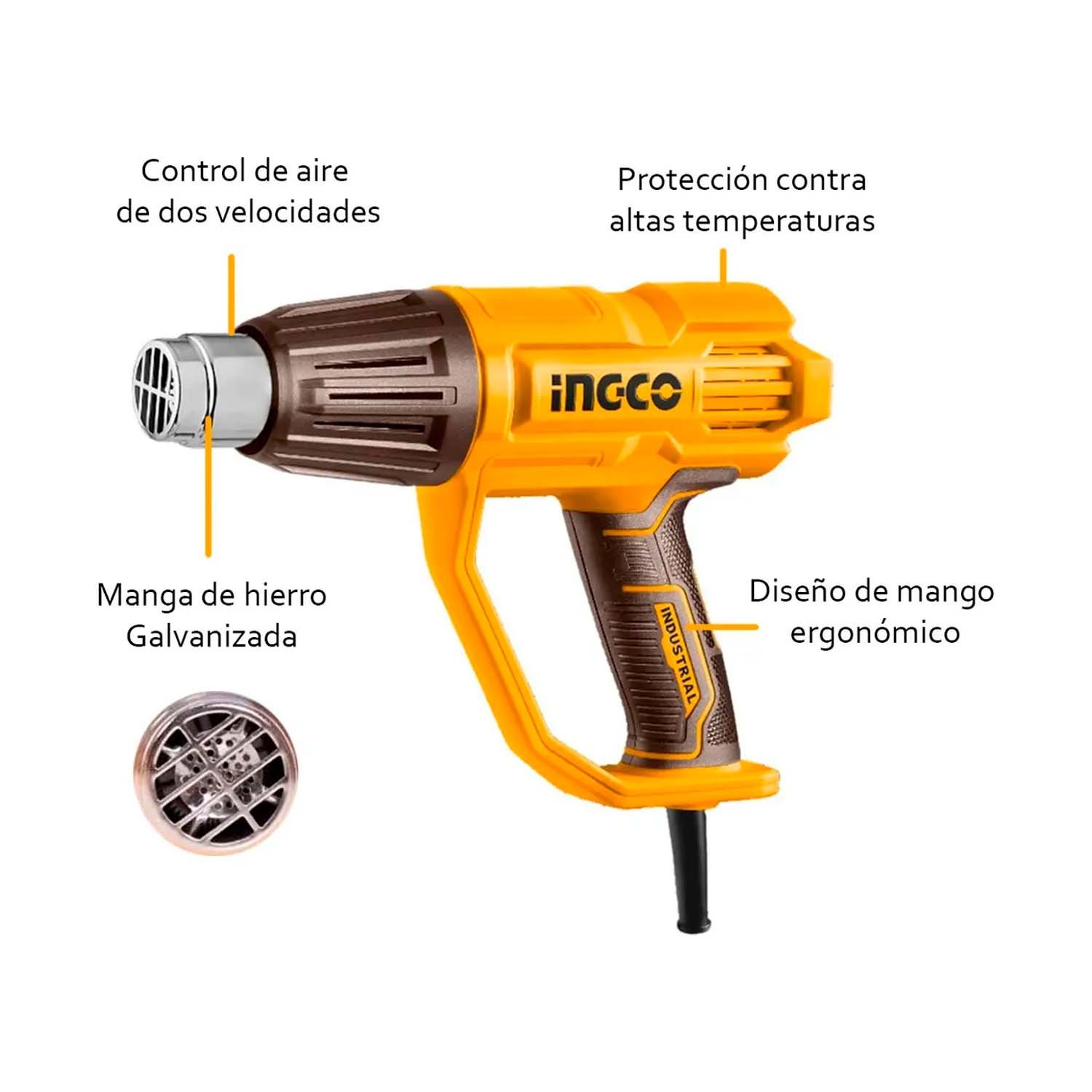 Pistola Calor 2000 W Aire 3 Temperatura Regulable INGCO - imagen 3