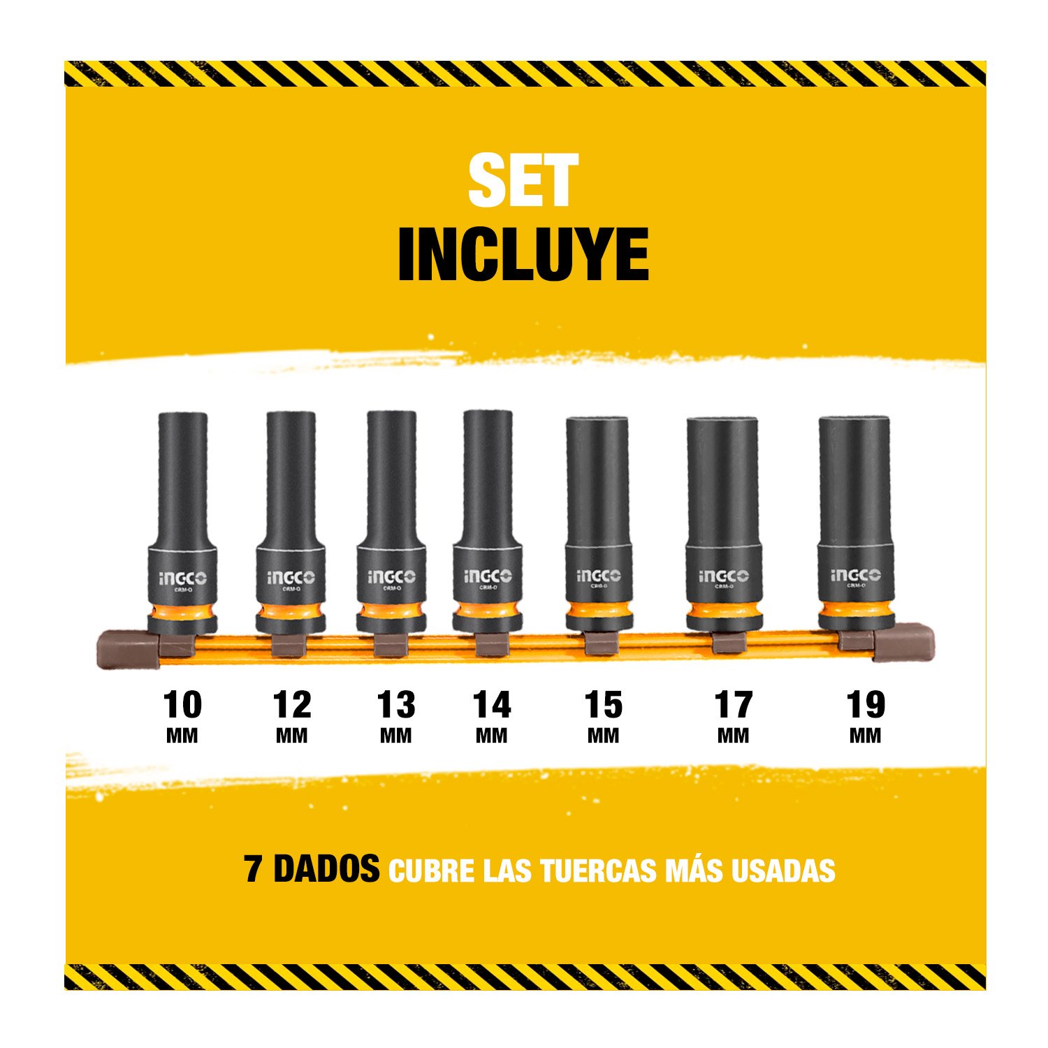 Set 7 Dados de Impacto 1/2» CR-MO Profundos INGCO – HKISSD12072L - Image 3