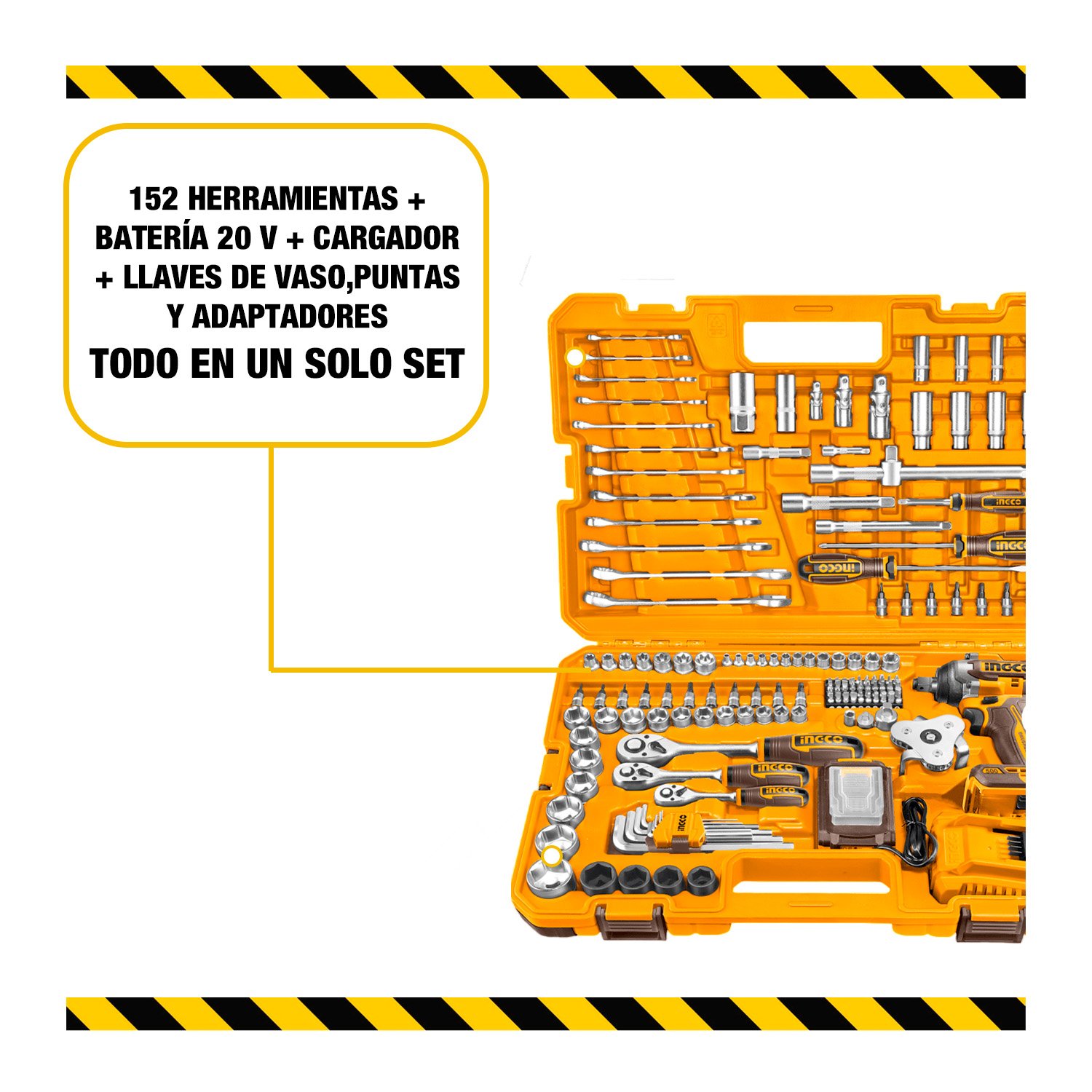 Llave De Impacto Inalámbrico 500nm Bat/carg. + 152 Pzs Ingco - Image 7