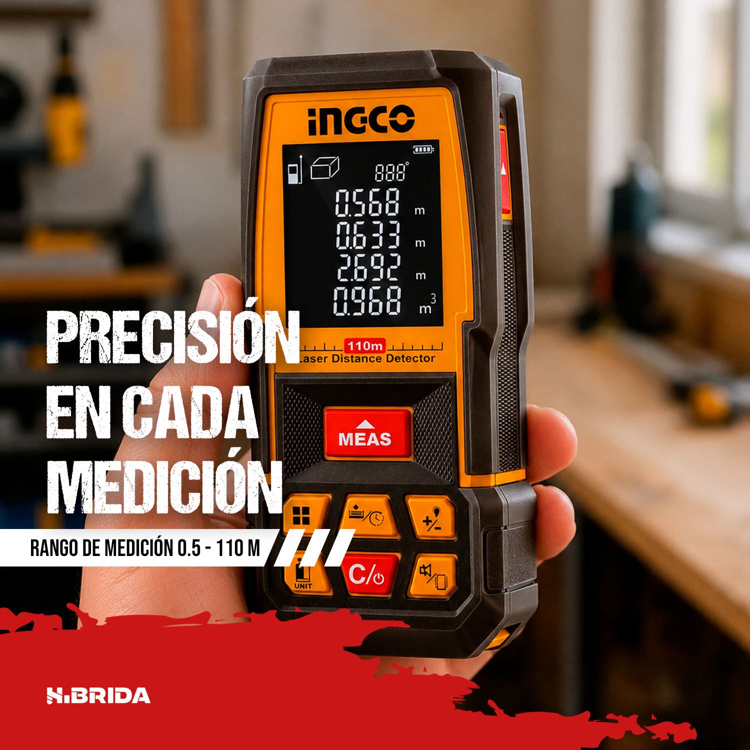 MEDIDOR LASER DE DISTANCIA 110MT PORTÁTIL INGCO HLDD10089 - Image 3