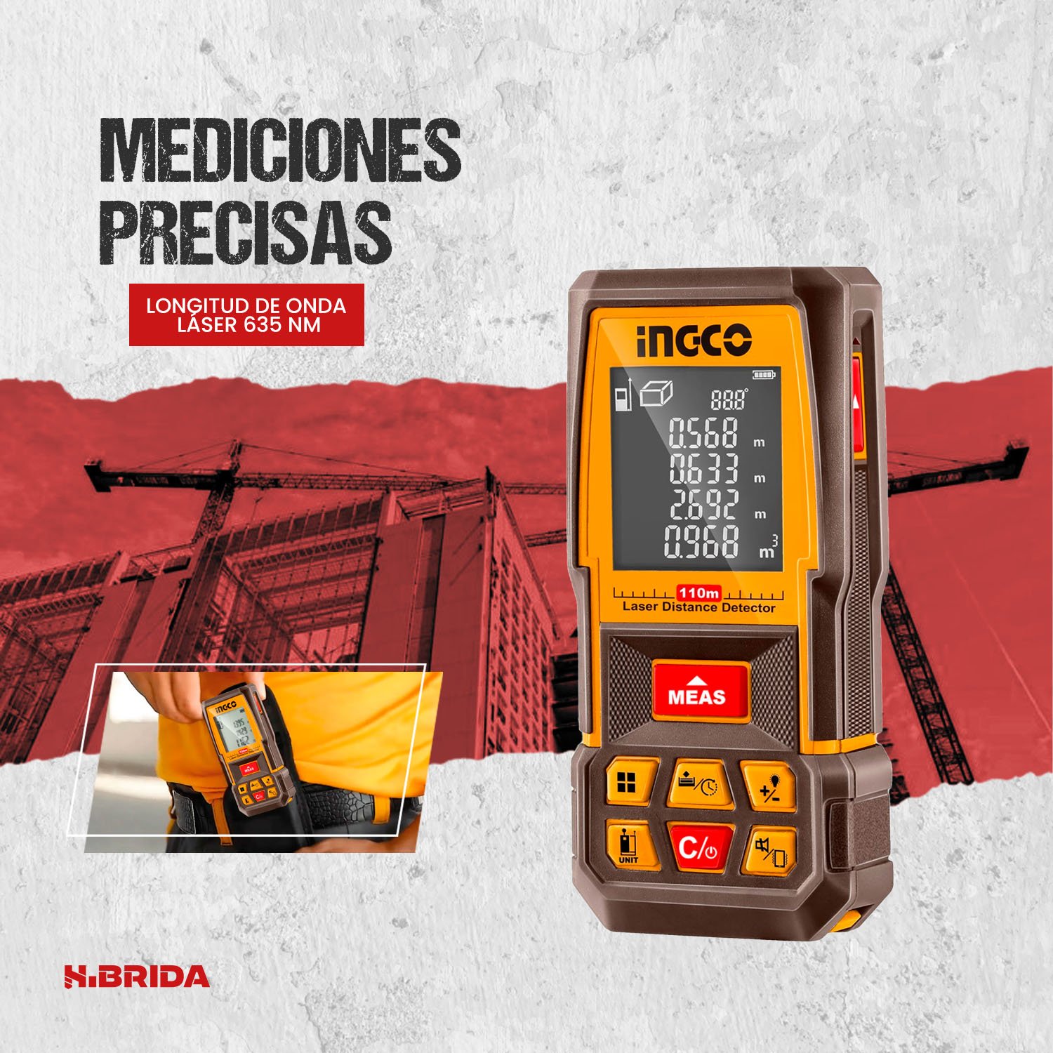 MEDIDOR LASER DE DISTANCIA 110MT PORTÁTIL INGCO HLDD10089 - Image 6