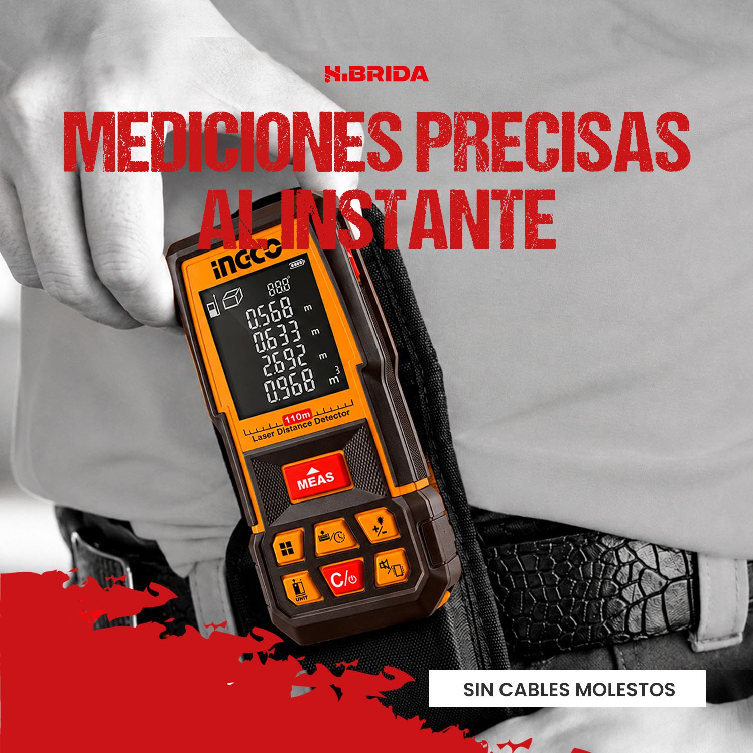 MEDIDOR LASER DE DISTANCIA 110MT PORTÁTIL INGCO HLDD10089 - Image 5